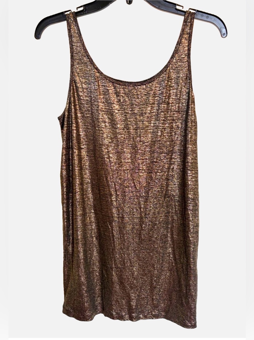 Eileen Fisher Organic Linen Metallic Knit Tank Top Black Gold Medium